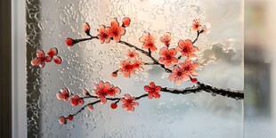手绘梅花玻璃画