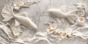 3d浮雕金鱼鲤鱼