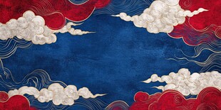 海浪仙鹤云纹中式背景