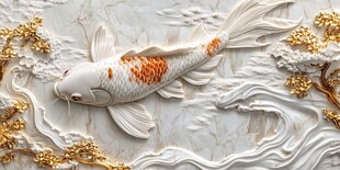 3d浮雕金鱼鲤鱼
