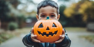 小孩双手捧南瓜