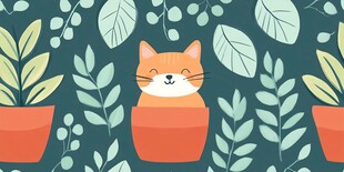 花园里的猫咪插画