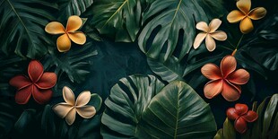 田园风热带树叶花朵