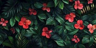 田园风热带树叶花朵