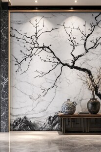 酒店客厅走廊梅花花鸟