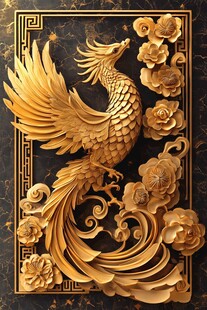 金属质感兰花金色仙鹤