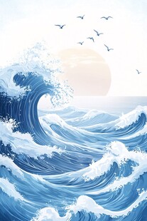 古风海浪包装插画