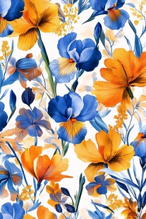 橙黄蓝花手绘