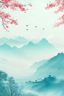 古典古风青绿山水背景