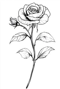 玫瑰花黑白线描画