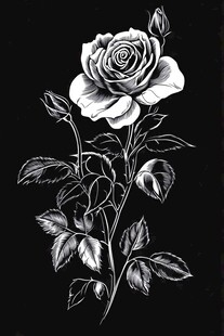 玫瑰花黑白线描画