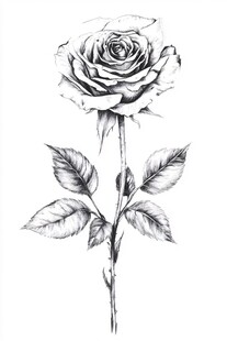 玫瑰花黑白线描画