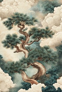 古典古风复古迎客松