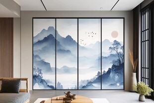 中式山川意境墙纸窗帘