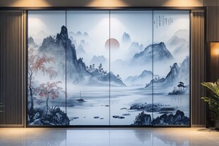 巨幅意境山水玻璃屏风