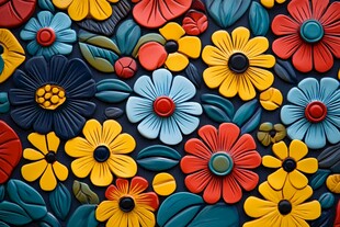 3d浮雕缤纷花卉