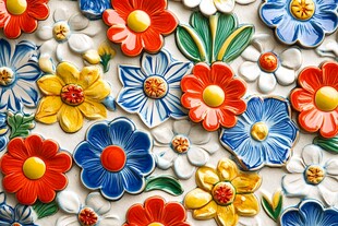 3d浮雕缤纷花卉