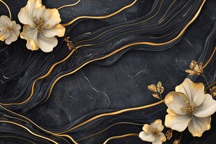 轻奢金色牡丹花线条