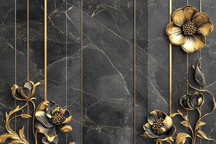 轻奢金色牡丹花线条