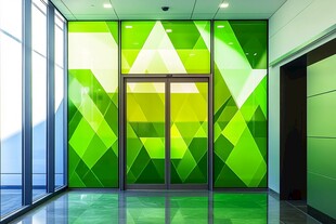 绿色几何背景玻璃贴纸