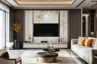 新中式轻奢客厅背景墙