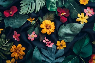 田园风热带树叶花朵