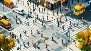 人群行走斑马线插图