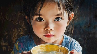 自己吃饭的小孩