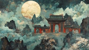 天界晓钟风景插画