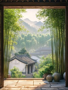 窗外竹景茂密竹林