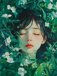 场景插画植物少女