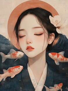 人物锦鲤插画
