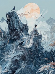 复古仙鹤聚宝盆山水