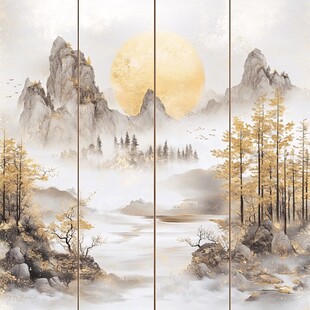 屏风禅意山峰银杏