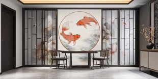 现代屏风鲤鱼图