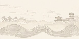 楼阁亭台画线描背景