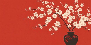 工笔手绘红墙梅花