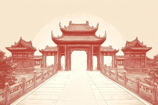 牌坊插画