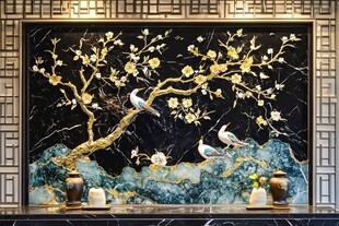 新中式梅花花鸟画墙