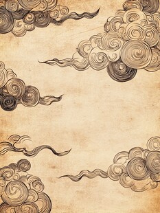 古风线绘云纹墙纸