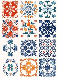 色块花古典图案组合