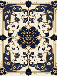 蓝色印花古典图案