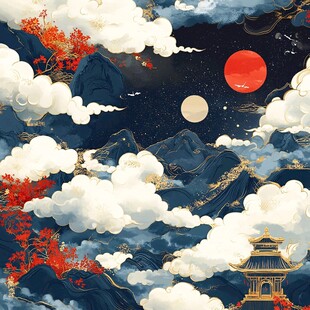 天界晓钟风景插画