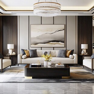 新中式金线客厅背景