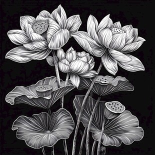 手绘金属质感荷花