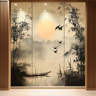 玻璃屏风山水画