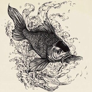白描锦鲤