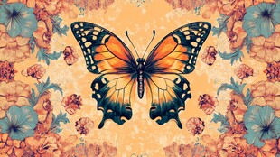 蝶恋花橙色蝴蝶背景