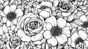 黑白手绘花