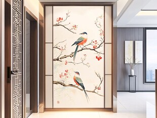 酒店客厅走廊梅花花鸟